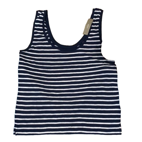 NWT J. Crew Navy and White Stripe Vintage Cotton Scoop Neck Tank - SIZE L - Picture 2 of 7